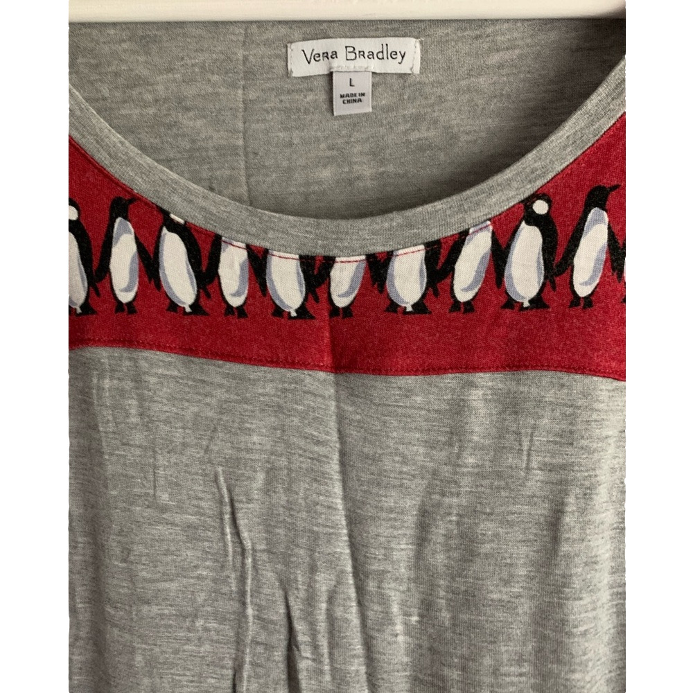 Vera Bradley Penguin Print Long Sleeve Top Gray Red Size Large - Picture 3 of 3